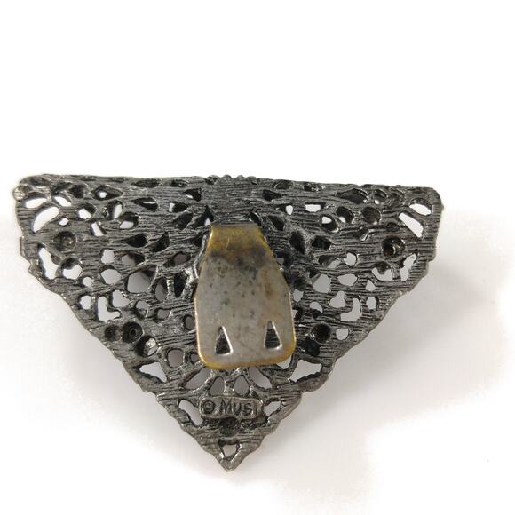 Vintage MUSI Filigree Shoe Clips, Gold Rhinestones, 1950s, 1 3/4 Inches - Picture 7 of 10